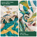Boho Throw Blanket, 100% Cotton Soft Luxury Throw Rustic Quilt, Floral Printed Farmhouse Decor Bed Summer Blankets, All Season Rustic Reversible Bohemian Throw for Bed - Lemon