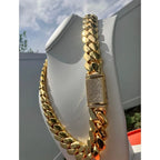 Men'S Heavy Duty 15Mm Miami Cuban Chain - 18K Gold Plated, Mossanite Box Clasp, Link Cuban Link, Hip Hop Jewelry Gift for Valentine'S Day, St. Patrick'S, Ramadan, Carnival