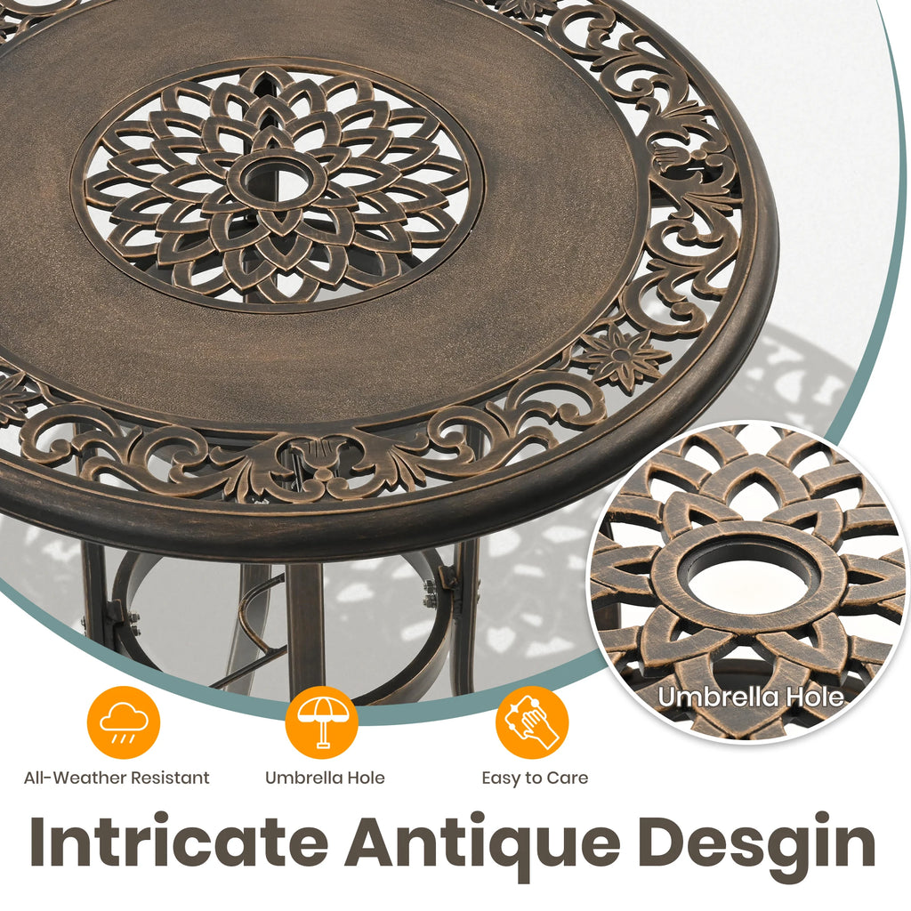 Rustproof Cast Aluminum Outdoor Bistro Set 3-Piece Patio Furniture with Swivel Chairs And round Table for Garden