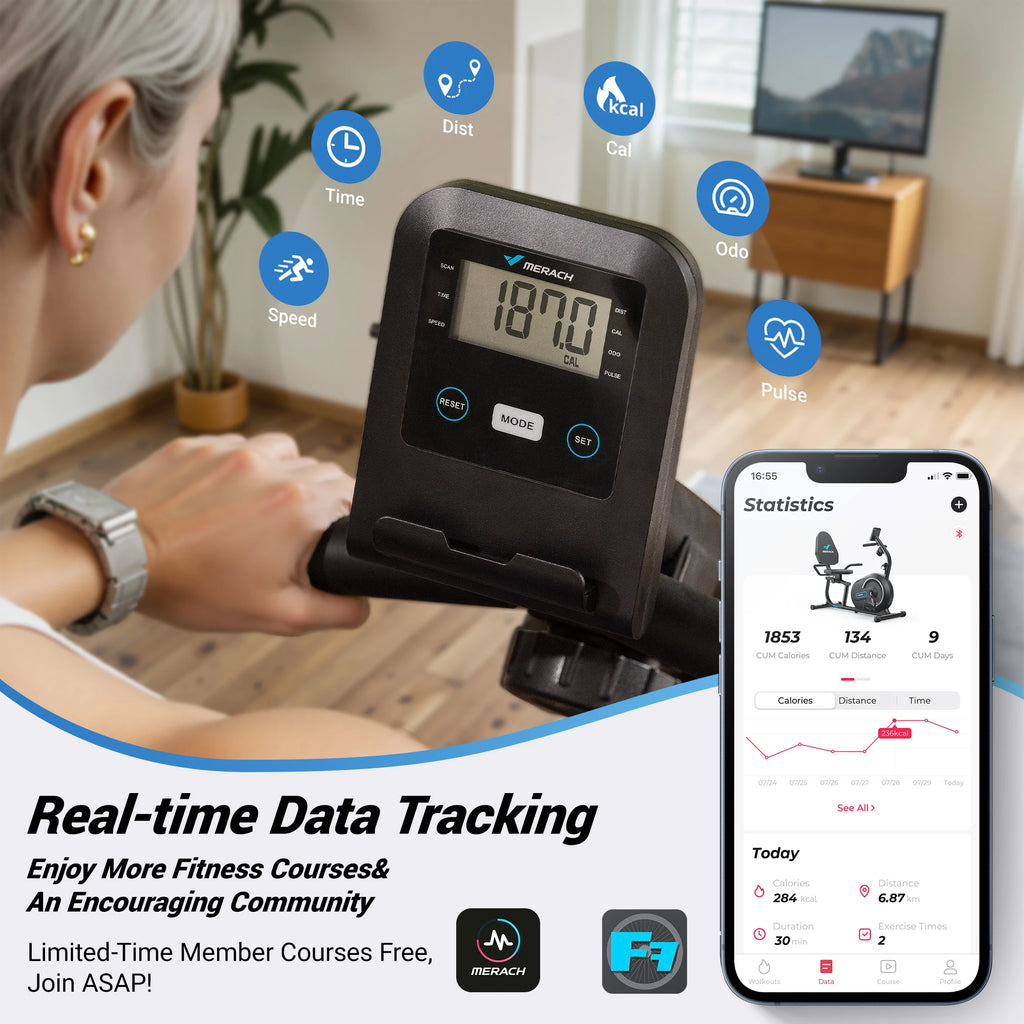 MERACH Recumbent Exercise Bike for Home Smart Bluetooth Exclusive App Connectivity LCD Heart Rate Handle Magnetic Recumbent Bike
