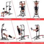 AOOU Power Tower with Bench, Pull Up Bar Stand Dip Station Adjustable Heights W/ Folding Bench