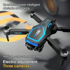 Drone, equipped with 2 batteries, brushless motors, 3 HD cameras, intelligent obstacle avoidance, video transmission, optical flow navigation, flight path control and gravity sensor, including remote control, Black