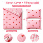 This Pink Strawberry Pattern Duvet Cover Set Is Soft, Comfortable, and Skin-Friendly A Cute and Adorable Bedding Set Suitable for Girls, Children, and Teenagers. The Soft Bedspread Includes Pillowcases. Available in Twin, Ful