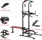 AOOU Power Tower with Bench, Pull Up Bar Stand Dip Station Adjustable Heights W/ Folding Bench