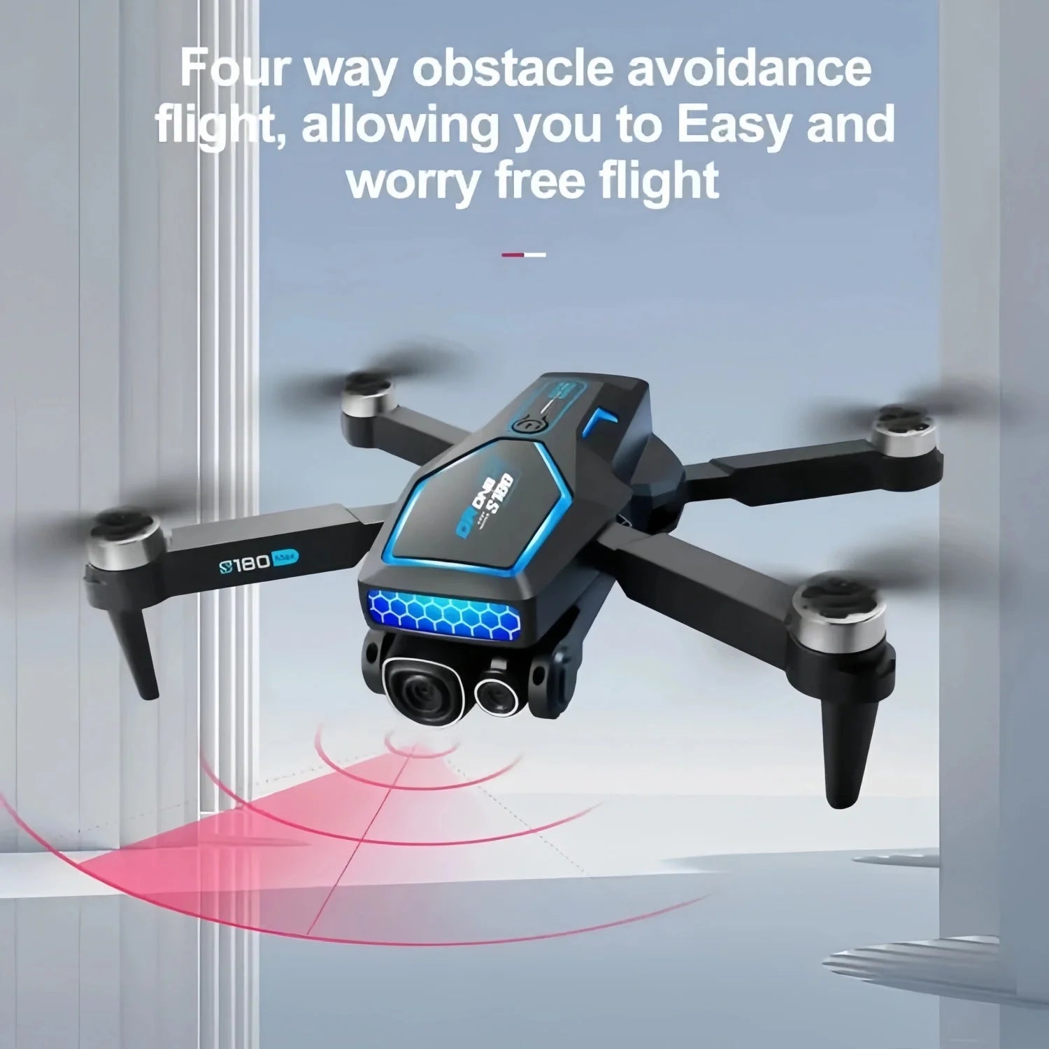 Drone, equipped with 2 batteries, brushless motors, 3 HD cameras, intelligent obstacle avoidance, video transmission, optical flow navigation, flight path control and gravity sensor, including remote control, Black