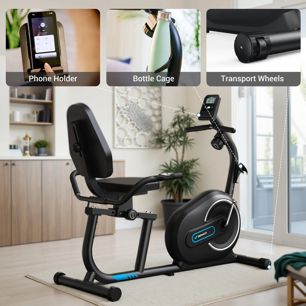 MERACH Recumbent Exercise Bike for Home Smart Bluetooth Exclusive App Connectivity LCD Heart Rate Handle Magnetic Recumbent Bike