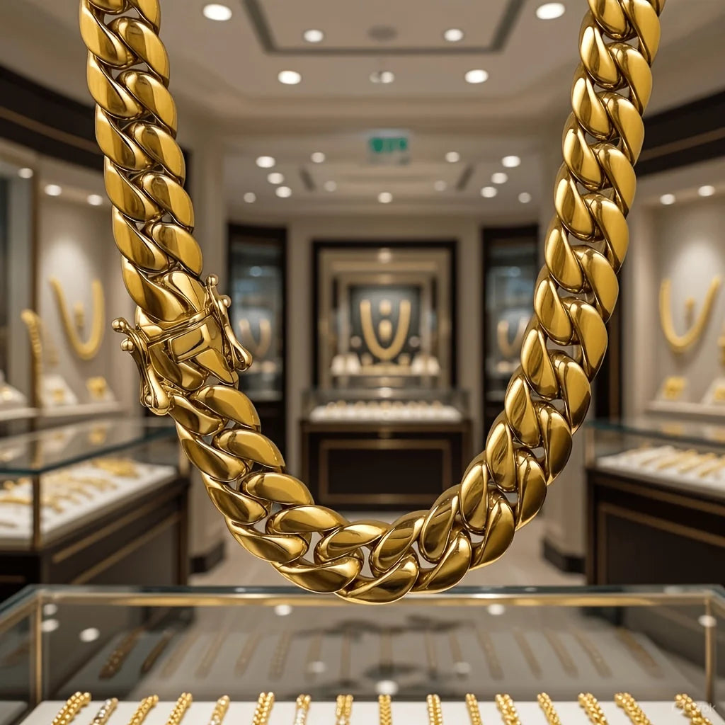 A Heavy Chain Necklace, Street Gang Cuban Style, Men'S 14K Gold Plated-Plated Necklace, 14Mm Wide And Thick, Trendy Hip-Hop Necklace, Perfect for Everyday Wear And an Excellent Gift Choice