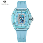 TSAR BOMBA Women’s Quartz Watch, Swiss Movement, Transparent Case, Zircon Dial, Comfortable Strap, Elegant Fashion Wristwatch