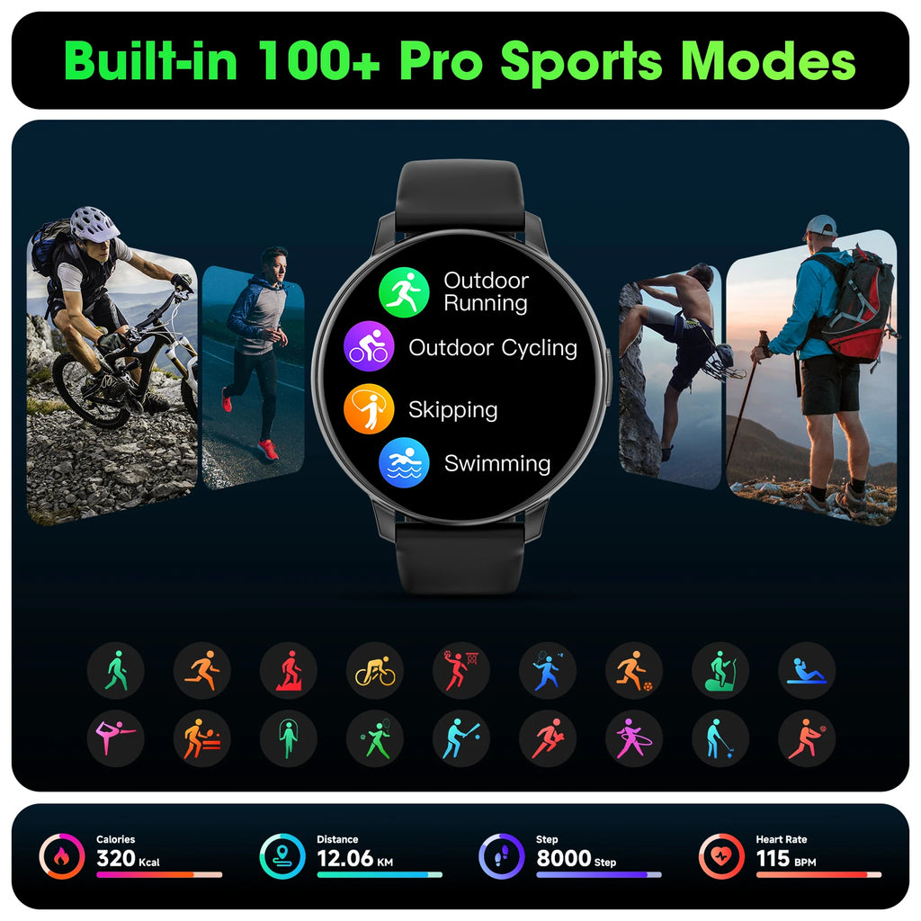 2026 Smart Watch Bluetooth Call 1.38" Full Touch Screen Fitness Tracker 100+ Sport Modes Heart Rate Sleep Monitor Waterproof Smartwatch for Men Women Android iOS