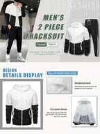 4-piece men's sportswear, stylish two tone hooded jacket and jogging pants with pockets, long sleeves, and drawstring