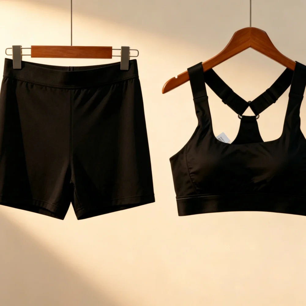 2026 White Sports Bra and Biker Shorts Set Women Adjustable Strap High Waist Tummy Control Yoga Outfit 042