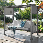 3-Seat Patio Swing Chair,Outdoor Patio Swing Bed with Adjustable Curtains,Porch Swing Bed for Balconies, Gardens and Poolside,Gr