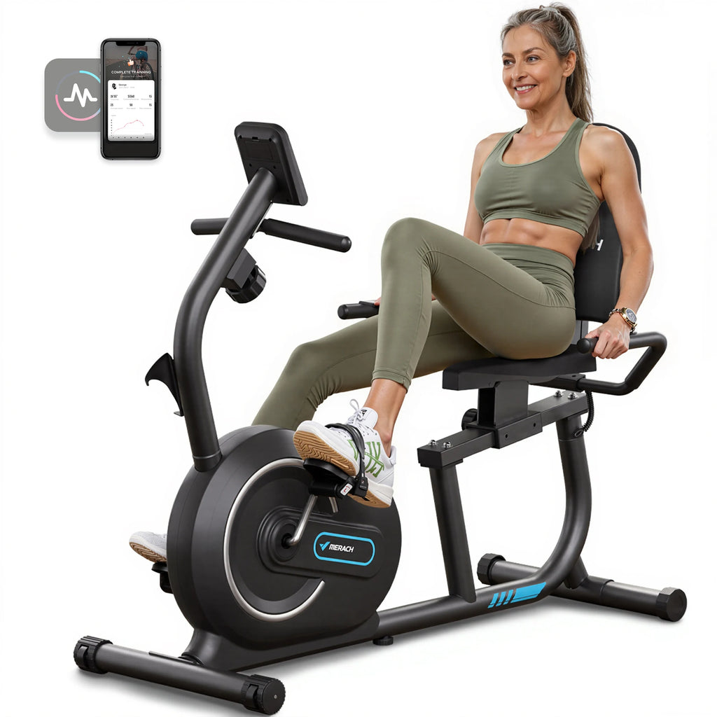 MERACH Recumbent Exercise Bike for Home Smart Bluetooth Exclusive App Connectivity LCD Heart Rate Handle Magnetic Recumbent Bike