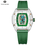 TSAR BOMBA Women’s Quartz Watch, Swiss Movement, Transparent Case, Zircon Dial, Comfortable Strap, Elegant Fashion Wristwatch