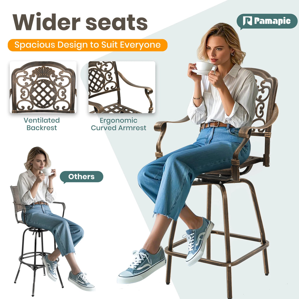 Rustproof Cast Aluminum Outdoor Bistro Set 3-Piece Patio Furniture with Swivel Chairs And round Table for Garden