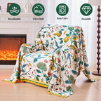 Boho Throw Blanket, 100% Cotton Soft Luxury Throw Rustic Quilt, Floral Printed Farmhouse Decor Bed Summer Blankets, All Season Rustic Reversible Bohemian Throw for Bed - Lemon