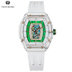 TSAR BOMBA Women’s Quartz Watch, Swiss Movement, Transparent Case, Zircon Dial, Comfortable Strap, Elegant Fashion Wristwatch