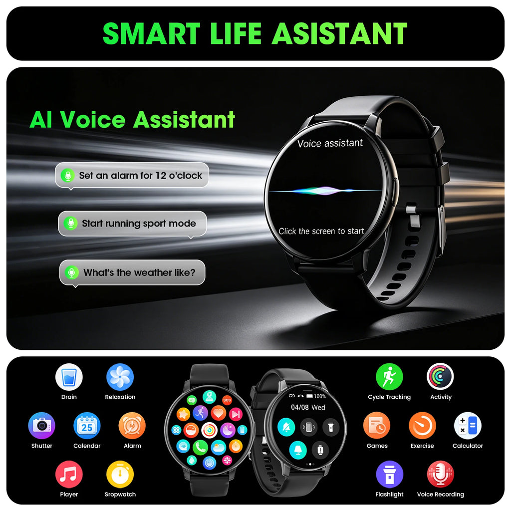 2026 Smart Watch Bluetooth Call 1.38" Full Touch Screen Fitness Tracker 100+ Sport Modes Heart Rate Sleep Monitor Waterproof Smartwatch for Men Women Android iOS