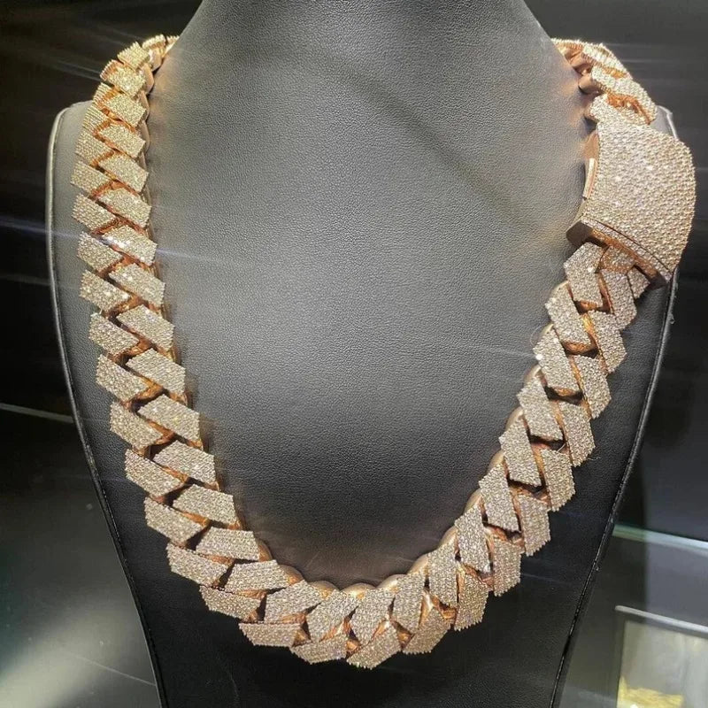 Hip Hop Jewelry 15mm Width Women Mens Heavy Strong Cuban Necklace 18k Gold Plated Bling Iced Out CZ Prong Cuban Link Chain