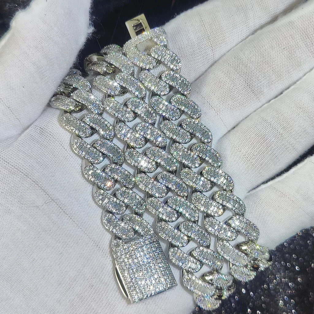 15mm Iced Out Cuban Link Chain 5A+ Baguette Cubic Zirconia Silver/Gold Plated Bling CZ Necklace Hip Hop Rapper Luxury Jewelry