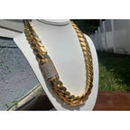 Men'S Heavy Duty 15Mm Miami Cuban Chain - 18K Gold Plated, Mossanite Box Clasp, Link Cuban Link, Hip Hop Jewelry Gift for Valentine'S Day, St. Patrick'S, Ramadan, Carnival