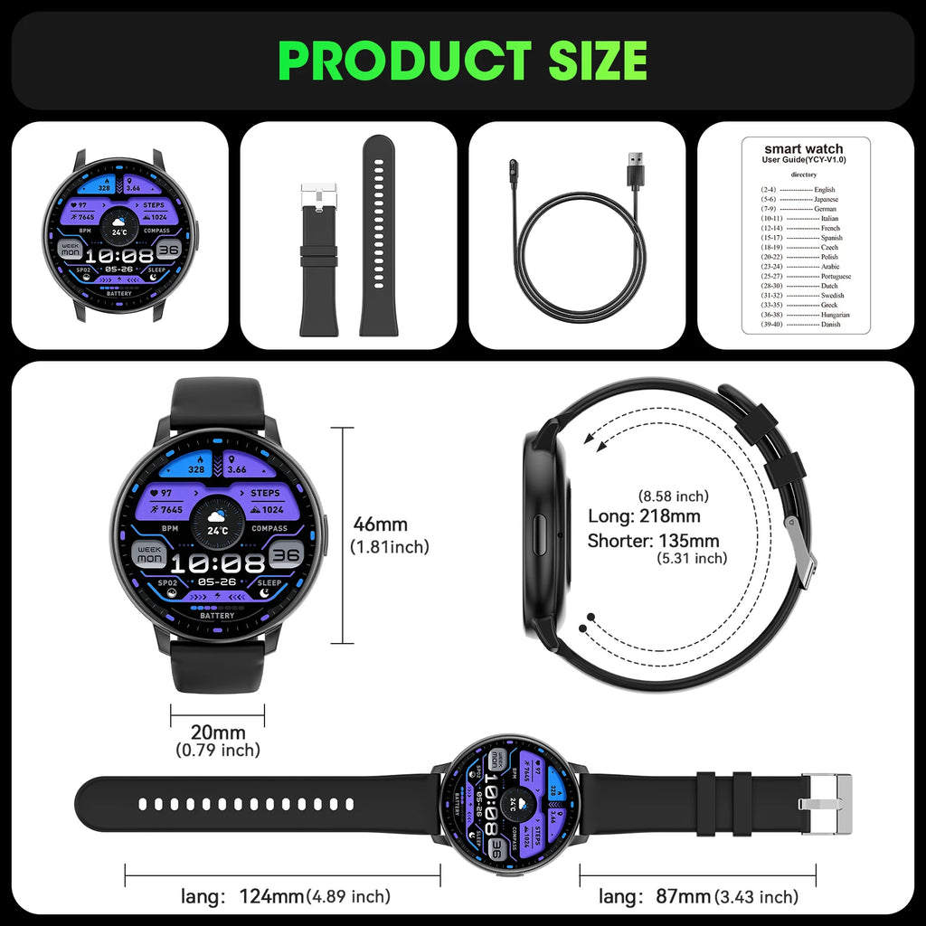 2026 Smart Watch Bluetooth Call 1.38" Full Touch Screen Fitness Tracker 100+ Sport Modes Heart Rate Sleep Monitor Waterproof Smartwatch for Men Women Android iOS
