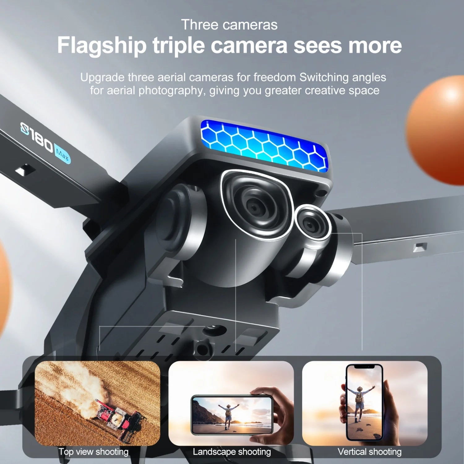 Drone, equipped with 2 batteries, brushless motors, 3 HD cameras, intelligent obstacle avoidance, video transmission, optical flow navigation, flight path control and gravity sensor, including remote control, Black