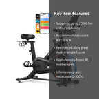 Merach Magnetic Exercise Bike No Plug Needed Low Noise Stationary with Comfortable Seat Cushion Spinning Bike 330 lb Weight Capacity Exclusive App Tablet Mount and Fitness Courses for Home Indoor for Weight Loss Gym Cardio