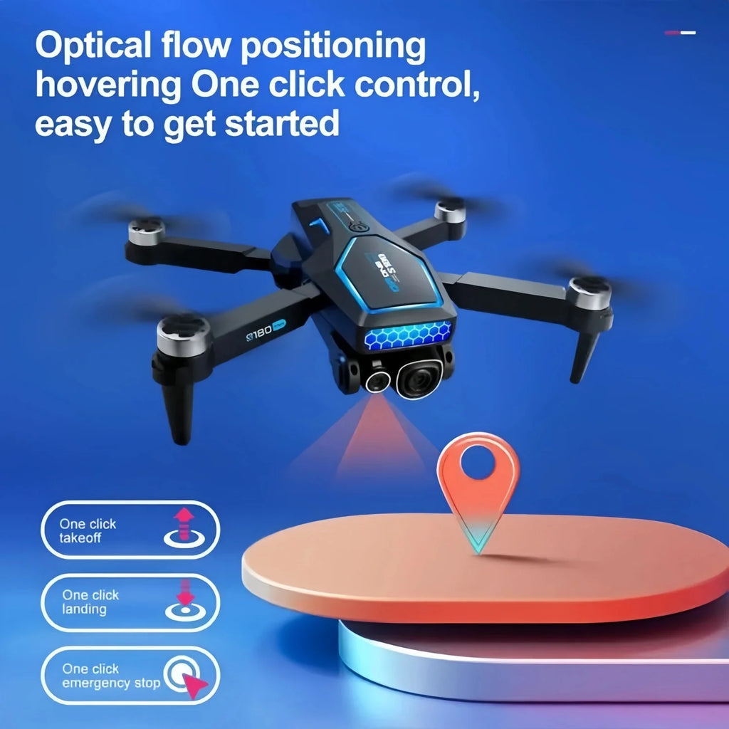 Drone, equipped with 2 batteries, brushless motors, 3 HD cameras, intelligent obstacle avoidance, video transmission, optical flow navigation, flight path control and gravity sensor, including remote control, Black