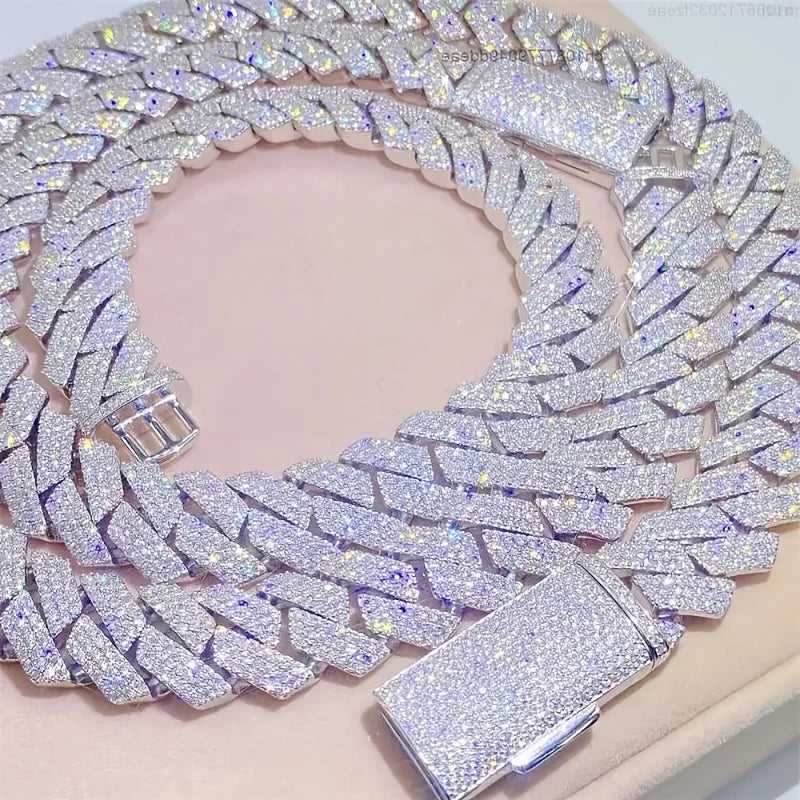 Men'S Cuban Chain Necklace 15mm | moissanite Ice Inlay, 925 Silver, Perfect for Parties and Everyday Wear, Unique Accessory, Mia