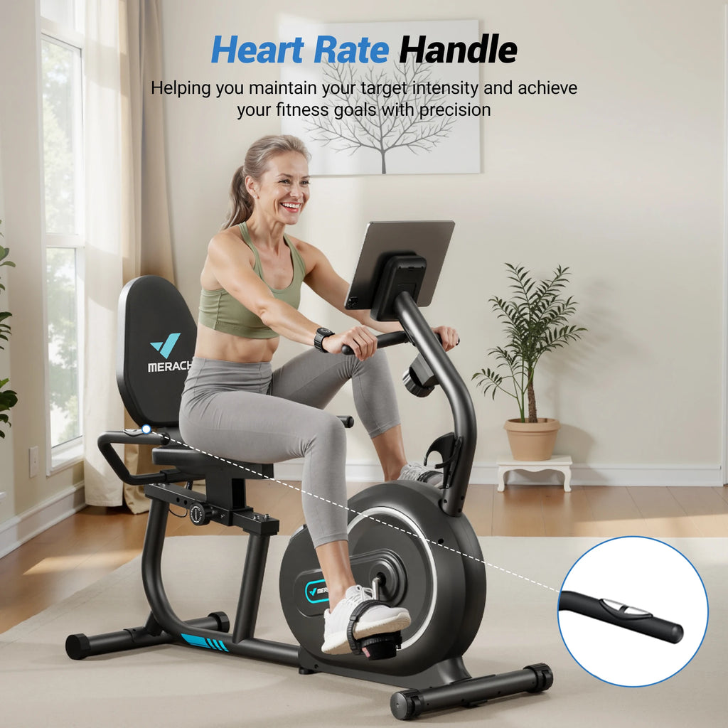 MERACH Recumbent Exercise Bike for Home Smart Bluetooth Exclusive App Connectivity LCD Heart Rate Handle Magnetic Recumbent Bike