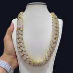 Iced Out 15mm Men's Miami Cuban Link Necklace Hip Hop Cubic Zirconia Bling Prong Cuban Chain