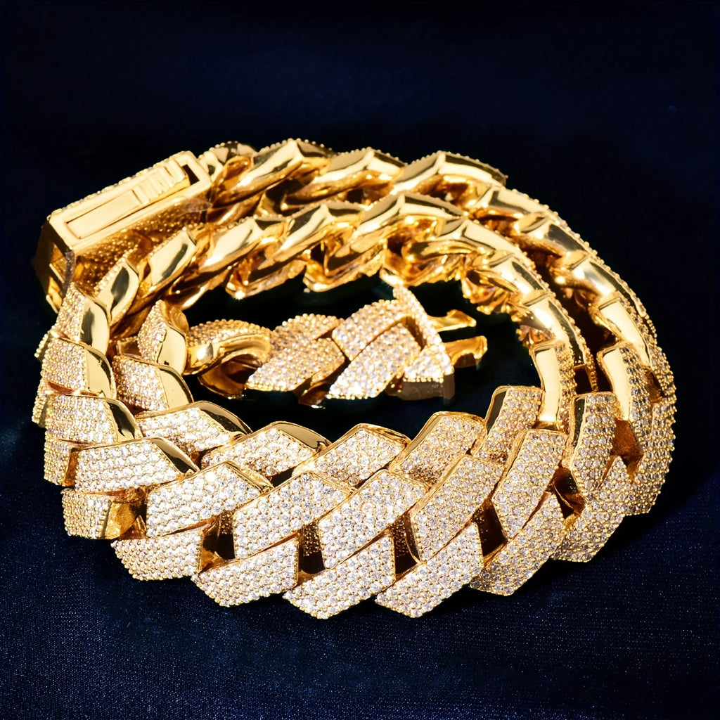 Iced Out CZ Stone Men jewelry Hip Hop Micro Pave Cuban Link Chain High Quality Heavy Chunky Necklace 2 Rows Cubic Zirconia