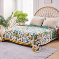 Boho Throw Blanket, 100% Cotton Soft Luxury Throw Rustic Quilt, Floral Printed Farmhouse Decor Bed Summer Blankets, All Season Rustic Reversible Bohemian Throw for Bed - Lemon
