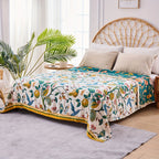 Boho Throw Blanket, 100% Cotton Soft Luxury Throw Rustic Quilt, Floral Printed Farmhouse Decor Bed Summer Blankets, All Season Rustic Reversible Bohemian Throw for Bed - Lemon