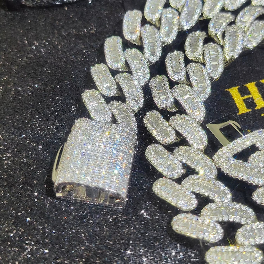 15mm Iced Out Cuban Link Chain 5A+ Baguette Cubic Zirconia Silver/Gold Plated Bling CZ Necklace Hip Hop Rapper Luxury Jewelry