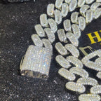 15mm Iced Out Cuban Link Chain 5A+ Baguette Cubic Zirconia Silver/Gold Plated Bling CZ Necklace Hip Hop Rapper Luxury Jewelry
