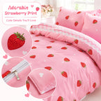 This Pink Strawberry Pattern Duvet Cover Set Is Soft, Comfortable, and Skin-Friendly A Cute and Adorable Bedding Set Suitable for Girls, Children, and Teenagers. The Soft Bedspread Includes Pillowcases. Available in Twin, Ful