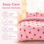 This Pink Strawberry Pattern Duvet Cover Set Is Soft, Comfortable, and Skin-Friendly A Cute and Adorable Bedding Set Suitable for Girls, Children, and Teenagers. The Soft Bedspread Includes Pillowcases. Available in Twin, Ful