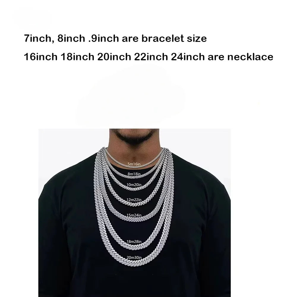 12mm Cuban Chains Necklace Hip Hop Heavy Link Chain Men's Fashion Jewelry