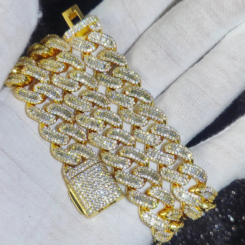 15mm Iced Out Cuban Link Chain 5A+ Baguette Cubic Zirconia Silver/Gold Plated Bling CZ Necklace Hip Hop Rapper Luxury Jewelry