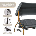 3-Seat Patio Swing,with Adjustable Canopy Backrest,Outdoor Porch Swing Chair for Adults,Outside Porch Converting Bed,Thickened Removable Cushions,Up to 750LBSfor Porch,Backyard,Courtyard,Garden,Patio,Balcony,Poolside