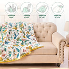 Boho Throw Blanket, 100% Cotton Soft Luxury Throw Rustic Quilt, Floral Printed Farmhouse Decor Bed Summer Blankets, All Season Rustic Reversible Bohemian Throw for Bed - Lemon