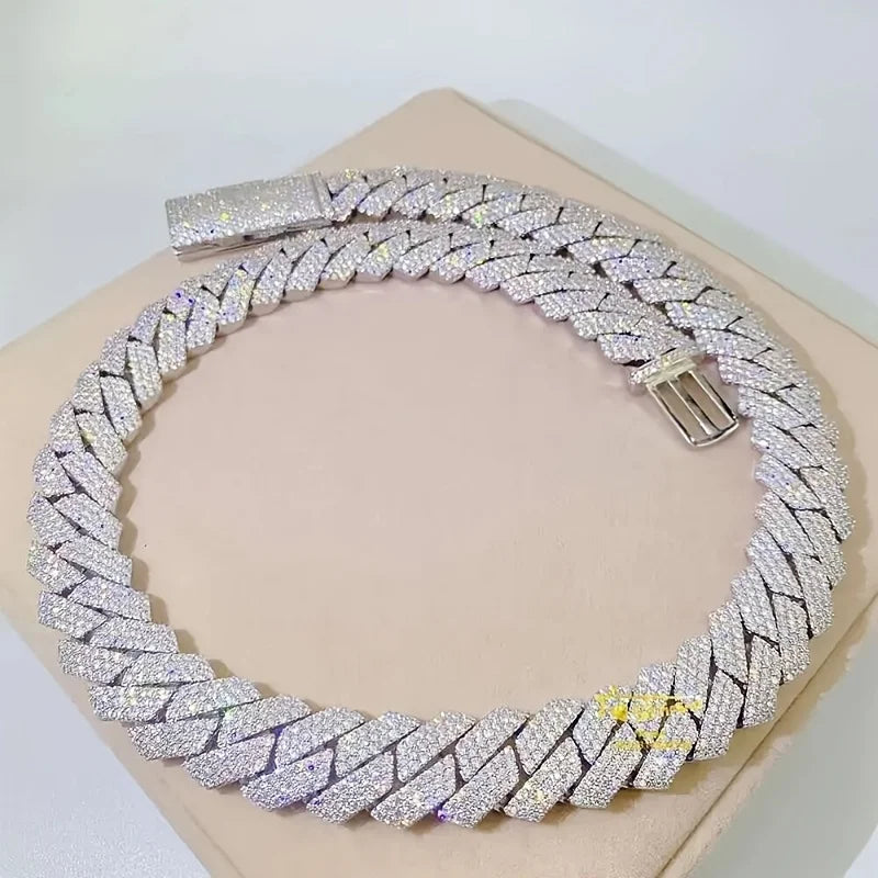 Men'S Cuban Chain Necklace 15mm | moissanite Ice Inlay, 925 Silver, Perfect for Parties and Everyday Wear, Unique Accessory, Mia
