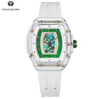 TSAR BOMBA Women’s Quartz Watch, Swiss Movement, Transparent Case, Zircon Dial, Comfortable Strap, Elegant Fashion Wristwatch