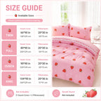 This Pink Strawberry Pattern Duvet Cover Set Is Soft, Comfortable, and Skin-Friendly A Cute and Adorable Bedding Set Suitable for Girls, Children, and Teenagers. The Soft Bedspread Includes Pillowcases. Available in Twin, Ful