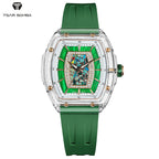 TSAR BOMBA Women’s Quartz Watch, Swiss Movement, Transparent Case, Zircon Dial, Comfortable Strap, Elegant Fashion Wristwatch