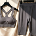 2026 White Sports Bra and Biker Shorts Set Women Adjustable Strap High Waist Tummy Control Yoga Outfit 042