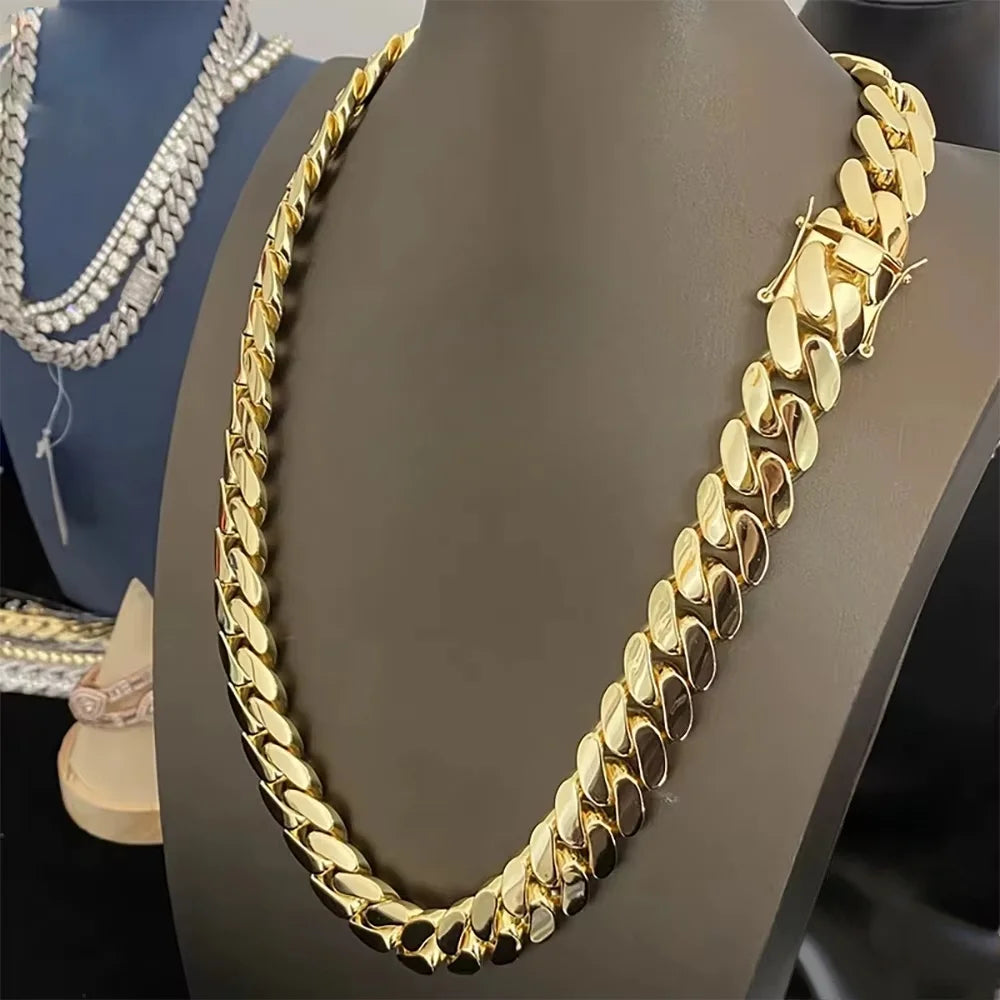 12mm Cuban Chains Necklace Hip Hop Heavy Link Chain Men's Fashion Jewelry