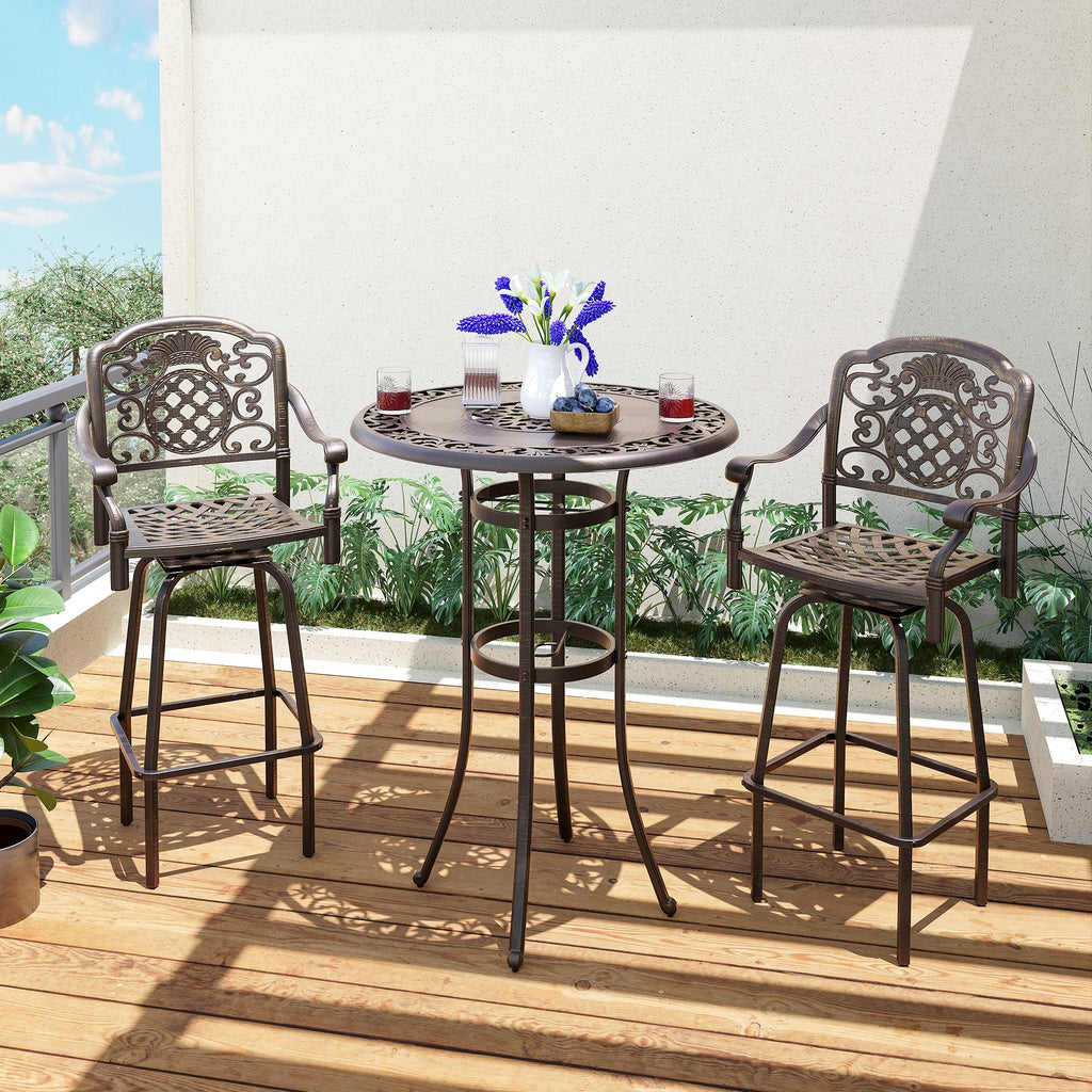 Rustproof Cast Aluminum Outdoor Bistro Set 3-Piece Patio Furniture with Swivel Chairs And round Table for Garden